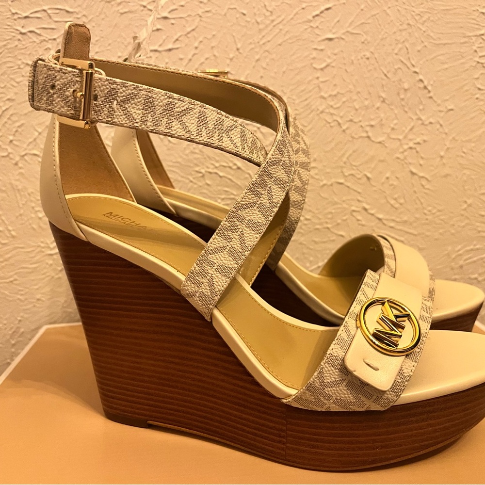 Michael Kors Beige Carmen Wedge Sandals